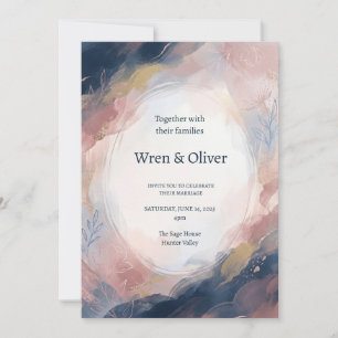 Invitation Mariage Abstrait Bleu Marine Rose