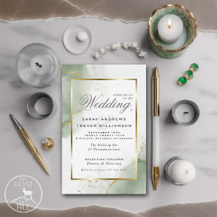 Invitation Mariage abstrait en marbre de sauge atténuée