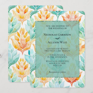 Invitation Mariage Abstrait floral turquoise Tangerine