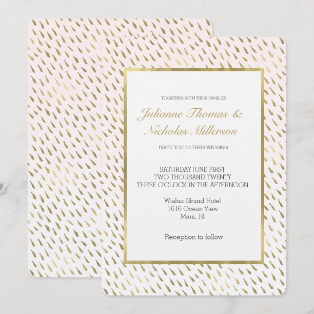 Invitation Mariage Abstrait Gold Blush Pink (Devant / Derrière)