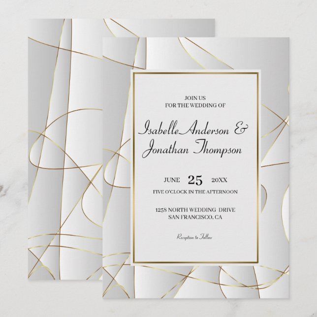 Invitation Mariage Abstrait Luxury Golden Lines (Devant / Derrière)