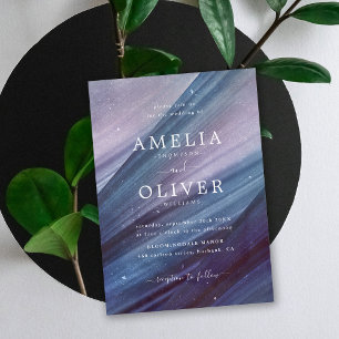 Invitation Mariage Abstrait minimaliste moderne bleu et viole