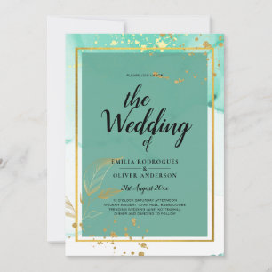Invitation Mariage Abstrait Mint Green Gold Alcohol Enk