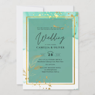 Invitation Mariage Abstrait Mint Green Gold Alcohol Enk