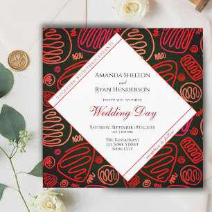 Invitation Mariage Abstrait Moderne Rouge Noir Dessin d'une S