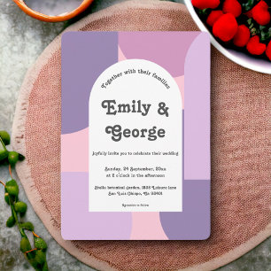 Invitation Mariage Abstrait moderne violet rose pastel Retro