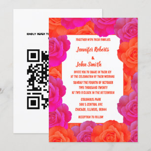 Invitation Mariage Abstrait OrangePink Floral Code QR
