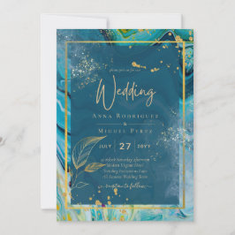 Invitation Mariage Abstrait Peacock Blue Gold