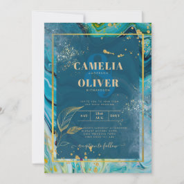 Invitation Mariage Abstrait Peacock Blue Gold