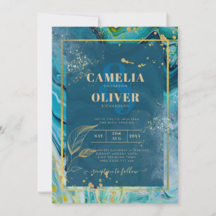 Invitation Mariage Abstrait Peacock Blue Gold