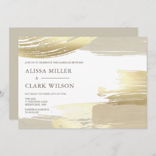 Invitation Mariage Abstrait peint en or neutre