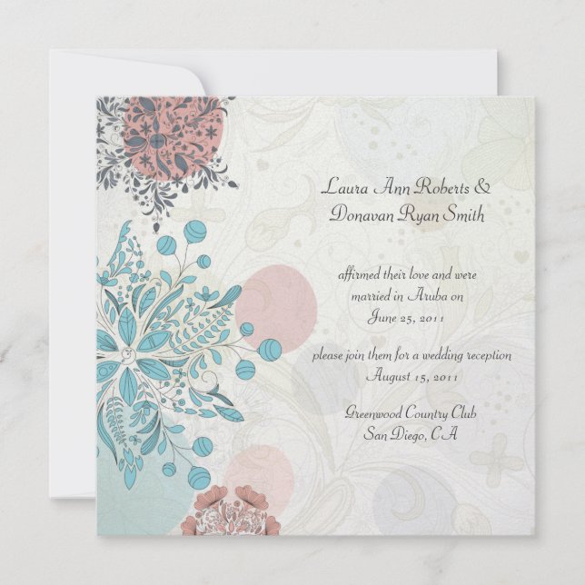 Invitation Mariage Abstrait Pink Blue Floral Post (Devant)