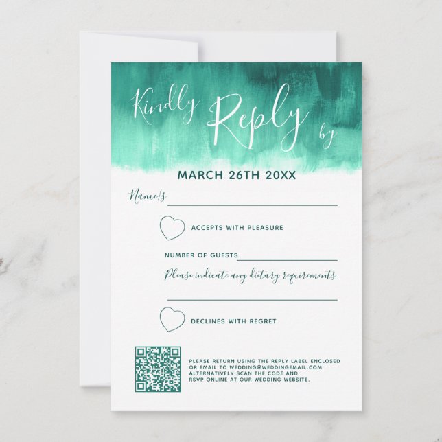 Invitation Mariage abstrait vert émeraude réponse code RSVP q (Dos)