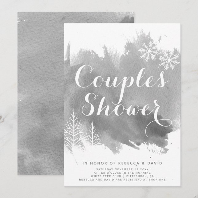 Invitation mariage Abstraite aquarelle gris couple douche (Devant / Derrière)