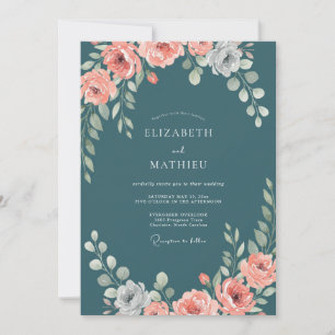 Invitation Mariage Acacia Ranunculus Eucalyptus Péché Acier