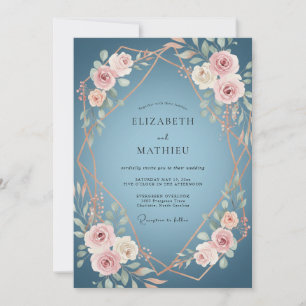 Invitation Mariage Acier Doré Ranunculus Eucalyptus Sourd