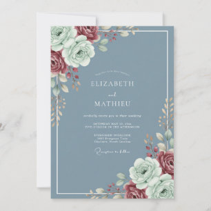 Invitation Mariage Acier Marron Ranunculus Eucalyptus