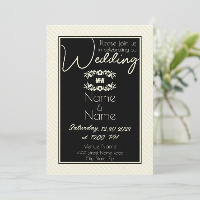 Invitation Mariage africain tribal noir et blanc (Debout devant)