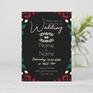 Invitation Mariage africain tribal rouge noir vert