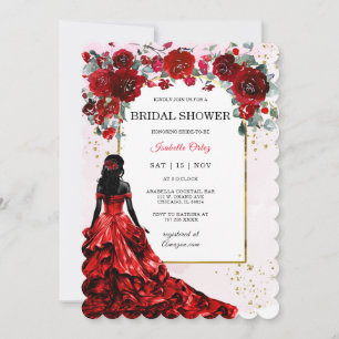 Invitation Mariage afro-américain Fête de douche Rouge et Or