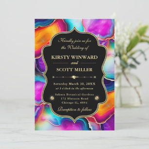 Invitation Mariage Agate Arc-en-Ciel Vibrante avec Accents Do