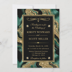 Invitation Mariage Agate avec Feuille Verte Élégante et Paill