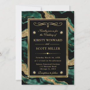 Invitation Mariage Agate avec Feuille Verte Élégante et Paill