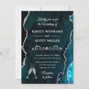 Invitation Mariage Agate et Marbre Paillettes Sarcelle et Arg