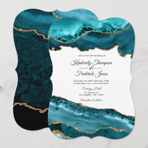 Invitation Mariage Agate Sarcelle et Or