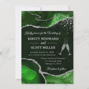 Invitation Mariage Agate Vert et Paillettes d'Argent