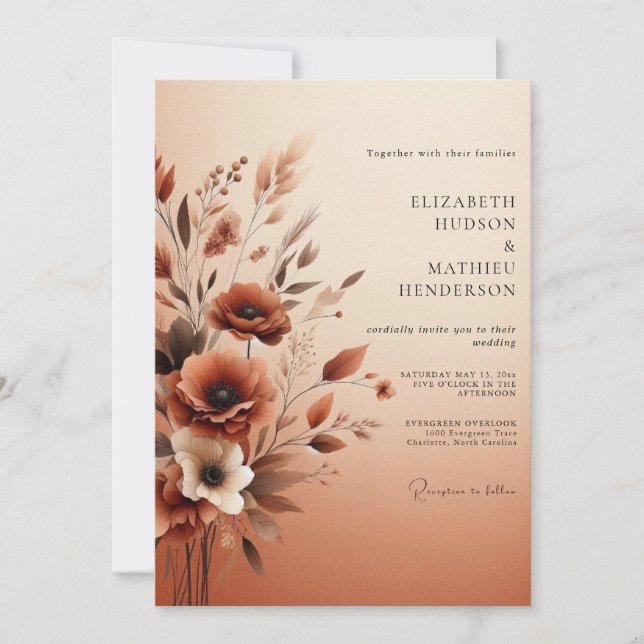 Invitation Mariage Ambre Éthéré Fleurissant (Devant)