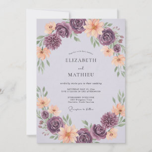 Invitation Mariage Améthyste Abricot Ranunculus Eucalyptus