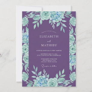 Invitation Mariage Améthyste Aqua Feuillage Eucalyptus