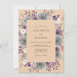 Invitation Mariage Améthyste Ardoise Pétales