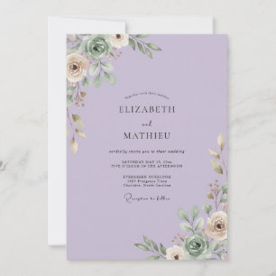 Invitation Mariage Améthyste Champagne Feuillage Eucalyptus