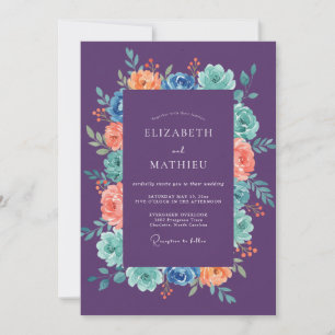 Invitation Mariage Améthyste Corail Ranunculus Eucalyptus