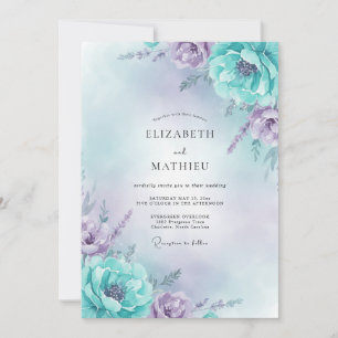 Invitation Mariage Améthyste Cyan Pivoine