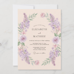 Invitation Mariage Améthyste Delphinium Champagne Eucalyptus