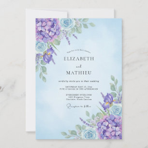 Invitation Mariage Améthyste Hydrangea Bleuet Eucalyptus