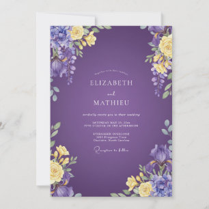 Invitation Mariage Améthyste Jaune Feuillage Gris Eucalyptus