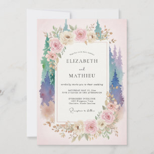 Invitation Mariage Améthyste Mauve Forêt Eucalyptus