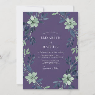 Invitation Mariage Améthyste Menthe Feuillage Eucalyptus Pous