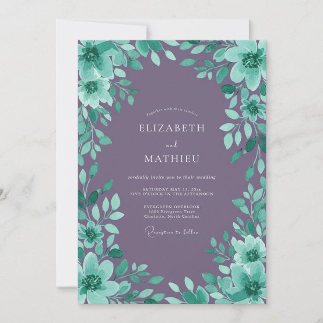 Invitation Mariage Améthyste Mousse Verte (Devant)