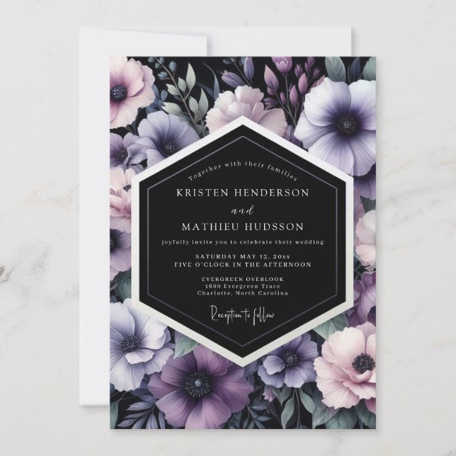 Invitation Mariage Améthyste Noir Bloom (Devant)
