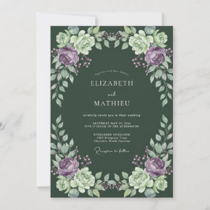 Invitation Mariage Améthyste Prune Ranunculus Eucalyptus pous