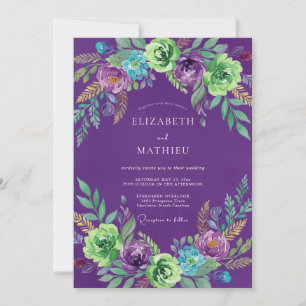 Invitation Mariage Améthyste Turquoise Ranunculus Eucalyptus