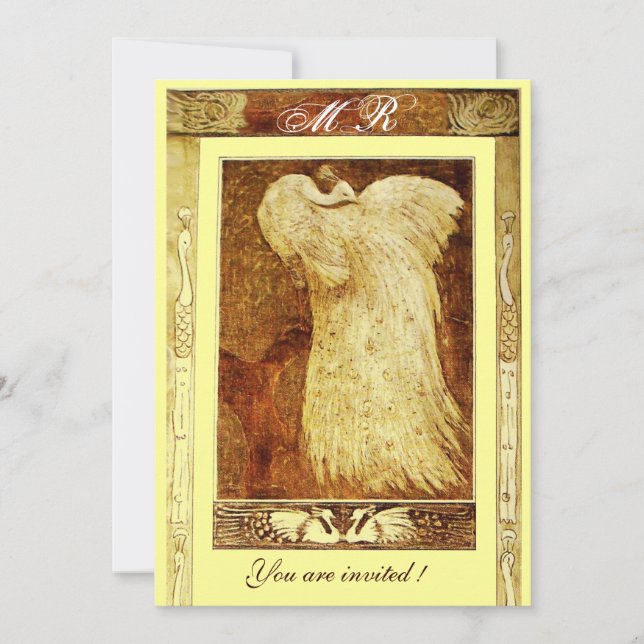 Invitation MARIAGE AMOUR PAON MONOGRAMME, marron jaune (Devant)