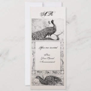 Invitation MARIAGE AMOUR PAONS MONOGRAMME noir blanc or