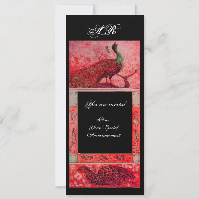 Invitation MARIAGE AMOUR PAONS MONOGRAMME rouge noir (Devant)