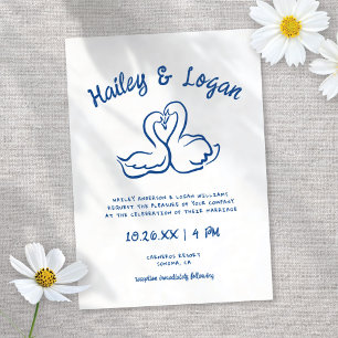 Invitation Mariage amusant dessiné à la main par des cygnes f